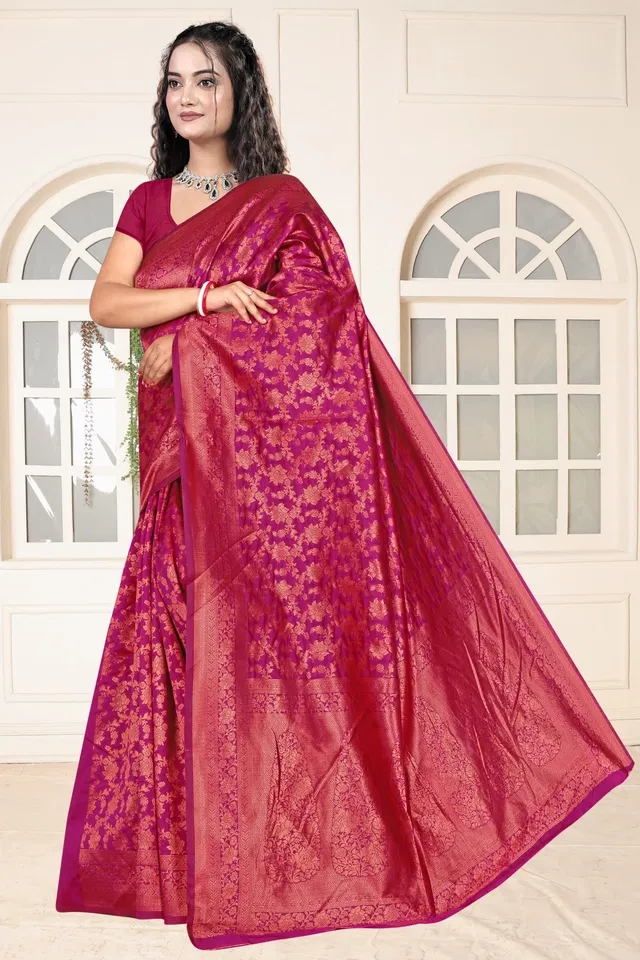 Jacquard Woven Design Saree for Women, Pink (6.3 m)