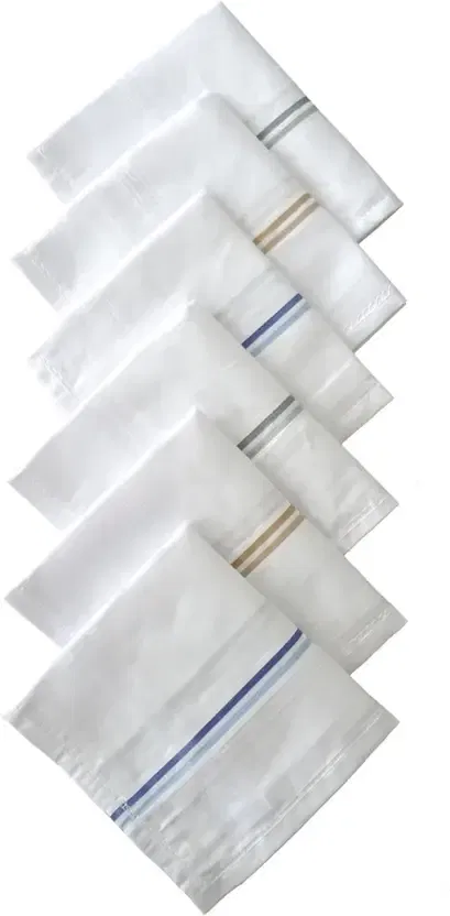Cotton Solid Handkerchiefs for Men (White, Pack of 6)