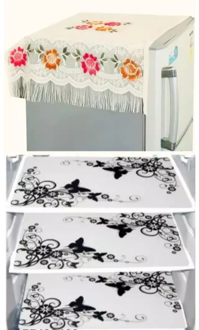 Knit Printed Fridge 6 Pcs Mat with Top Cover (Multicolor, Set of 1)