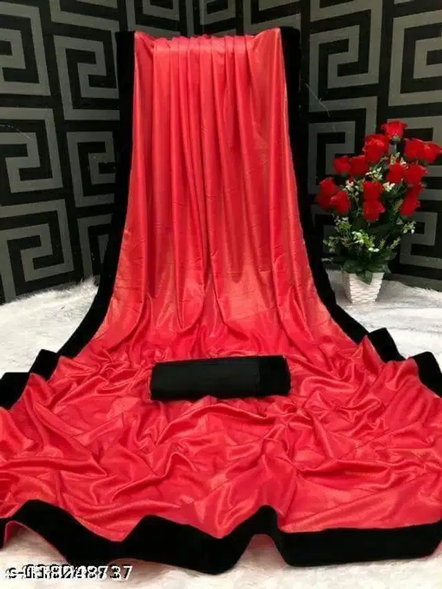 Lycra Blend Solid Saree for Women (Red, 6.3 m)