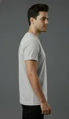 Cottont Blend  Printed T-shirt For Men, Grey 
