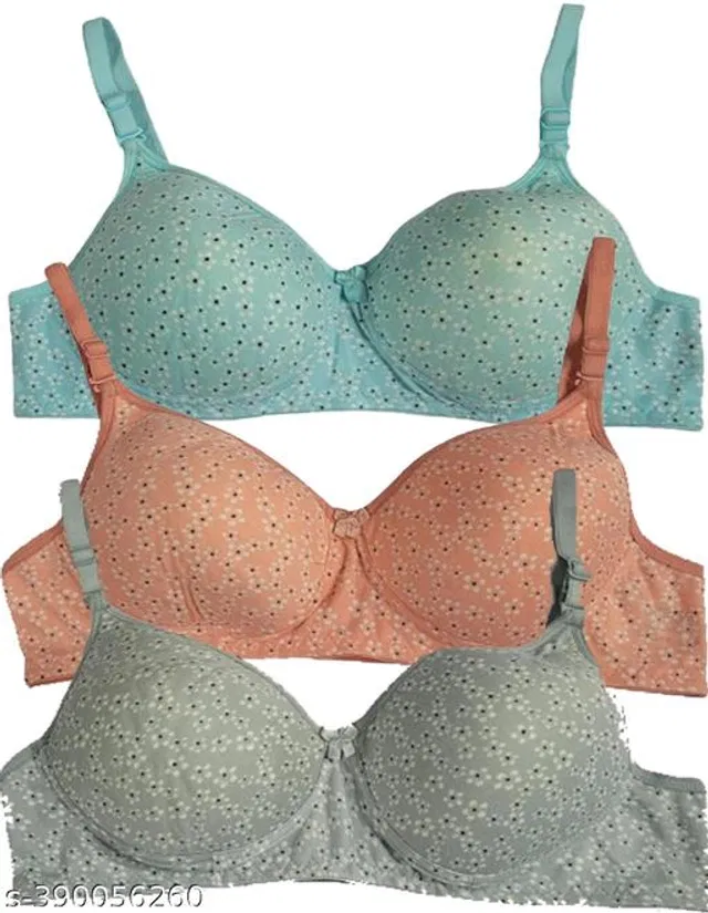 Cotton Blend Printed Padded Bra for Women (Multicolor, 34B) (Pack of 3)