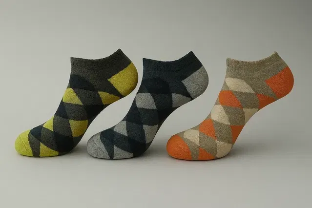 Cotton Spandex Ankle Length Socks for Men (Multicolor, Pack of 3) M-HTP-137