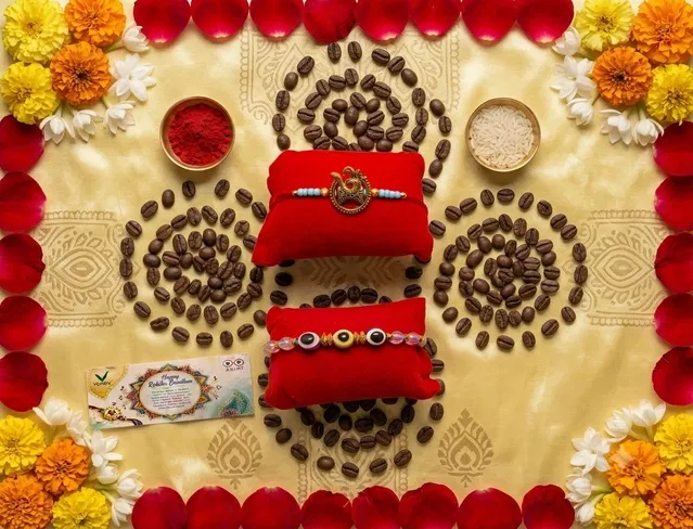Om Evil Eye Beads Metal Rakhi (Multicolor, Pack of 2)