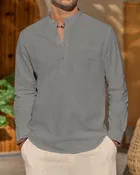 Full Sleeves Solid Short Kurta for Men 