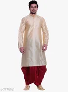 Dupion Silk Solid Kurta with Dhoti for Men 