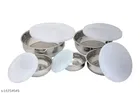 Stainless steel with white plastic lid for storing and serving food Containers, Set of 5 PC