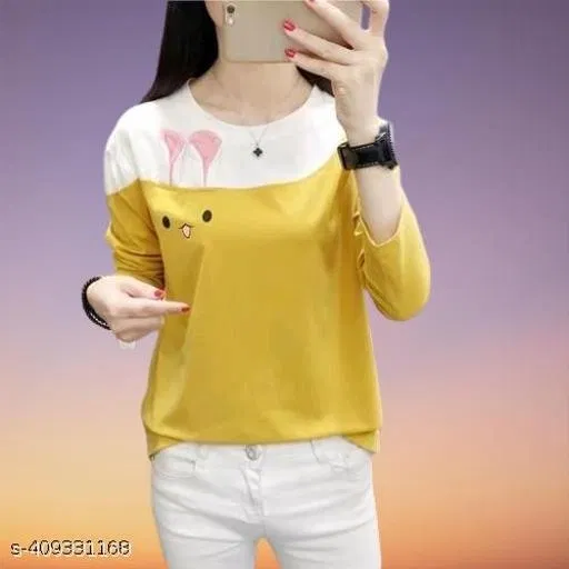 Cotton Blend T-shirt for Women, Multicolour (M)