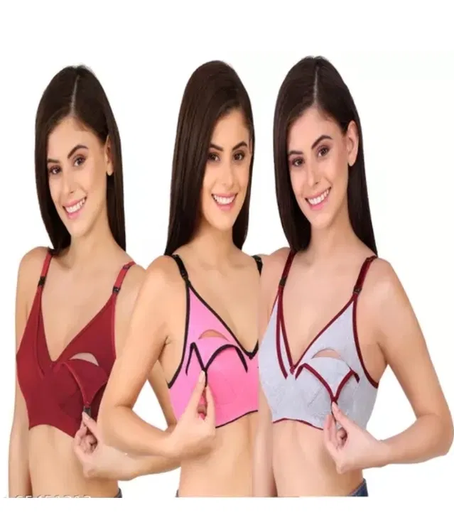 Polycotton Non Padded Bras for Women (Multicolor, 40) (Pack of 3)