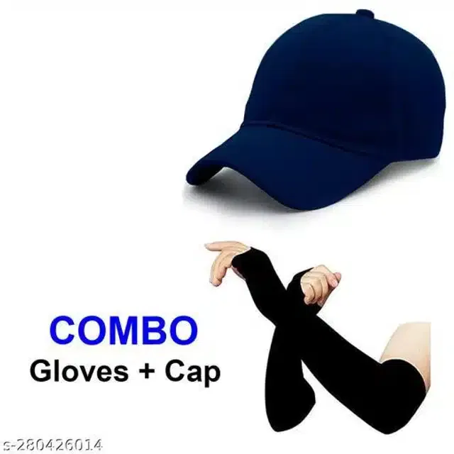 Cotton Arm Sleeves & Cap for Men & Women (Black & Navy Blue, Set of 2)
