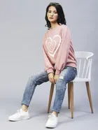 Women's Heart Printed Peasant Sleeves Sweatshirt 