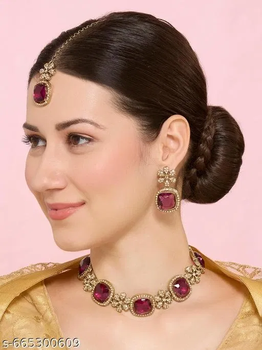 Choker Necklace Set for Women (Purple, Free Size)