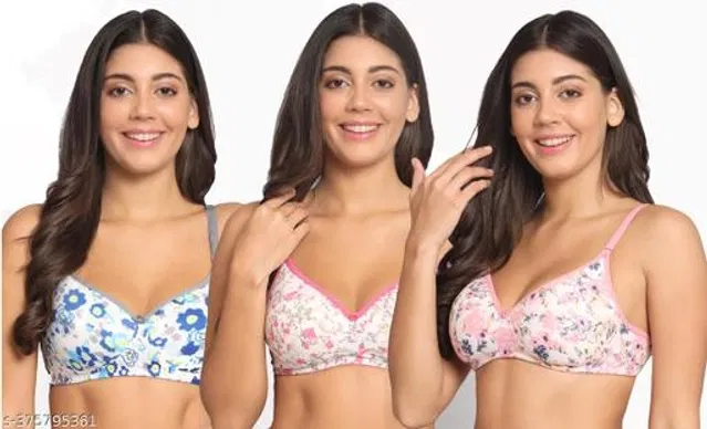Cotton Blend Printed Padded Bra for Women (Multicolor, 34B) (Pack of 3)