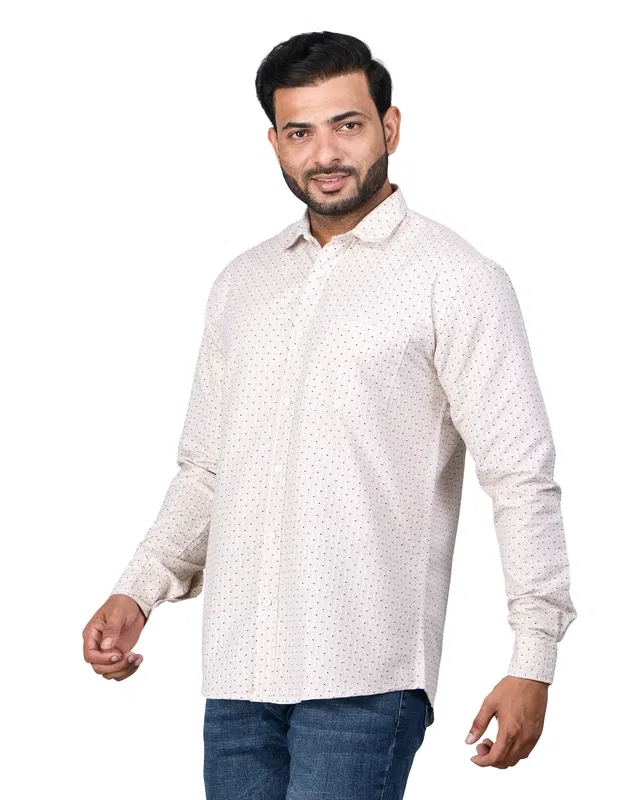Poly Cotton Full Sleeves Chequered Shirt for Men (White, XL)