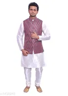 Silk Solid Kurta with Pyjama & Jacket for Men 
