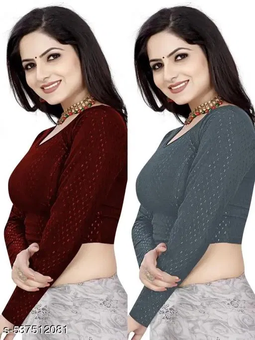 Lycra Ready Made Blouse for Women, Multicolour, Pack of 2 (30)