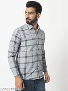 Cotton Blend Printed Shirt for Men, Grey 