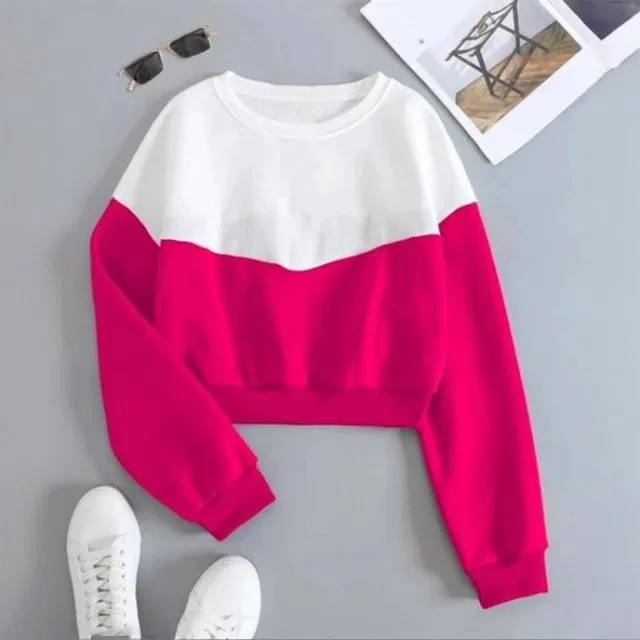 Fleece Sweatshirt for Women (White & Pink, M)