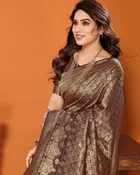 Banarasi Silk Printed Saree for Women, Brown 