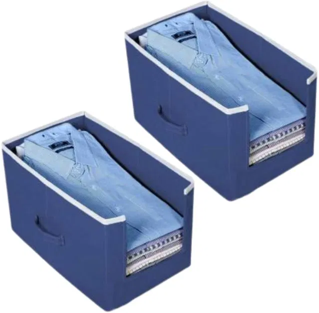 RAJ BAG Shirt Stacker orgnizer box storage Clothes Covers (Blue, Pack of 2)