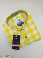 Cotton Blend Checked Shirt for Men, Yellow 