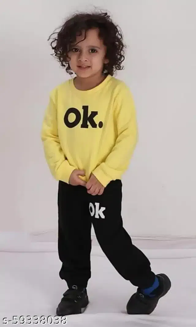 Hosiery Cotton Full Sleeves T-Shirt with Pant Clothing Set for Kids (Yellow & Black, 9-12 Months)