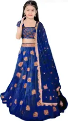Net Embroidered Semi Stitched Lehenga for Girls 