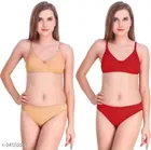 Cotton Blend Solid Lingerie Set for Women 