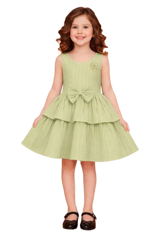 Printed Frock for Girls (Light Green, 5-6 Years)