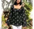 Rayon Printed Short Kurti for Women, Black 