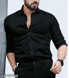 Poly Blend Solid Shirt for Men, Black 