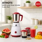 Athost 555W Juicer Mixer Grinder (3 Jars, Red)