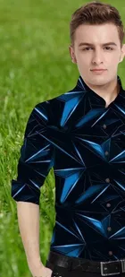 Lycra Printed Shirt For Men, Blue 