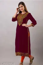 Embroidered Kurta Set with Solid Print for Women 