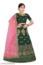 Satin Embroidered Lehenga with Choli & Dupatta for Girls 