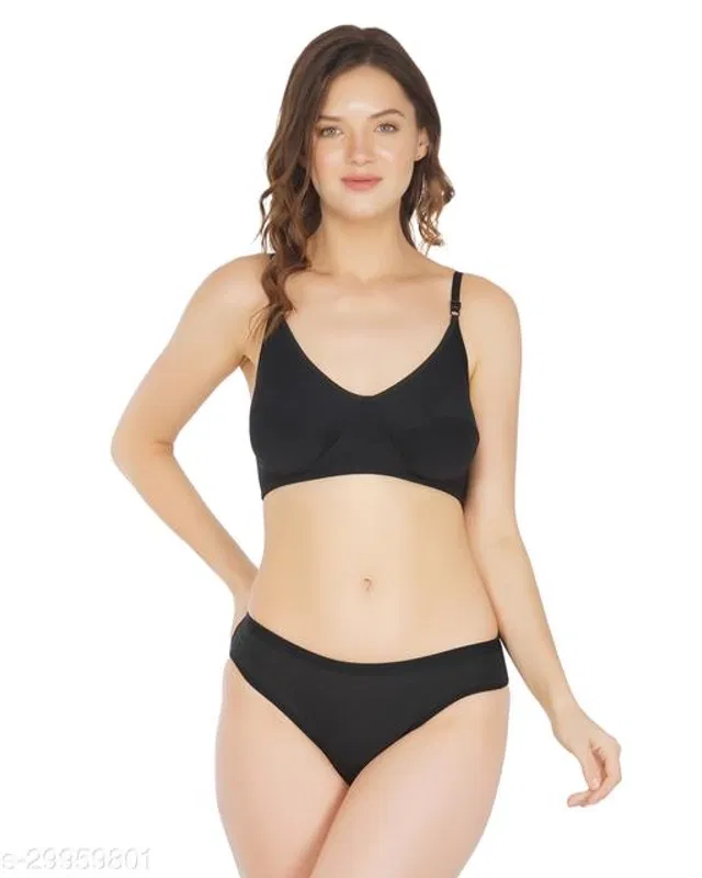 Cotton Blend Solid Lingerie Set for Women (Multicolor, 36A)