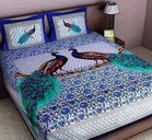 Jaipuri Cotton Double Bedsheet with 2 Pillow Covers | 80x90 Inch | Peacock | Traditional Rajasthani Print