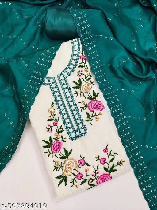 Embroidered Patiala Suits for Women (Blue, 6.05 meter (M)) (Blue, 6.45 meter (XL)