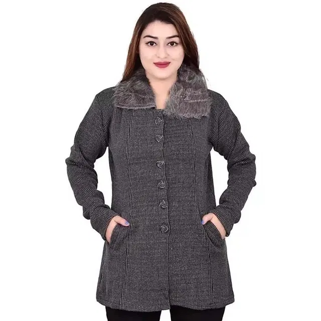 Woolen Full Sleeves Sweater for Women (Dark Grey, Free Size)