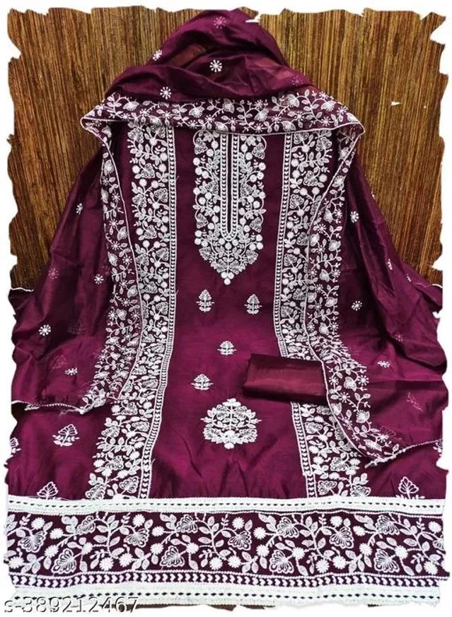 Embroidered Unstitched Suit for Women (Wine, 2.25 m)