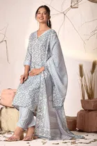 Cotton Printed Kurta with Pant & Dupatta for Women 