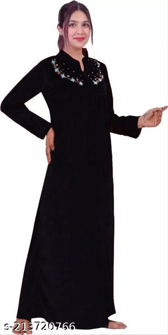 Velvet Nightdress Set for Women (Black, L)