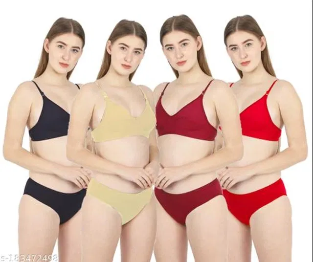 Cotton Blend Solid Lingerie Set for Women (Multicolor, 30B) (Pack of 4)