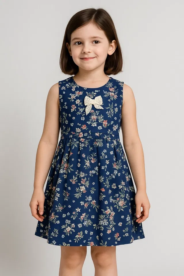Printed Cotton Frock for Girls (Blue, 4-5 Years)