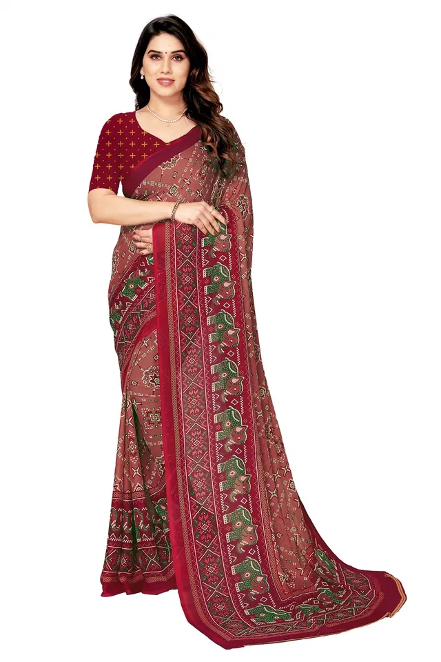 Georgette Printed Saree for Women (Multicolor, 6.3 m)