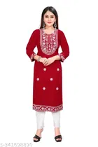 Rayon Slub Embroidered Kurta with Pant for Women 