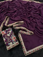 Crepe Solid Saree for Women, Wine 