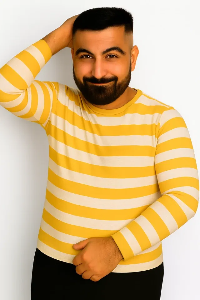 Cotton Stripes T-shirt for Men, Yellow (L)