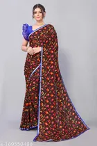 Georgette Printed Saree for Women, Brown 