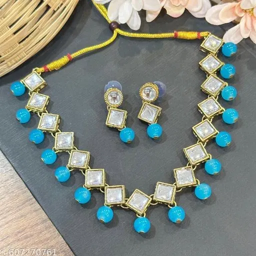 Kundan Necklace for Women, Blue
